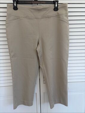 Croft & Borrow Women’s Sz 10 Khaki Capri Stretch Pants Faux Pockets Pull On